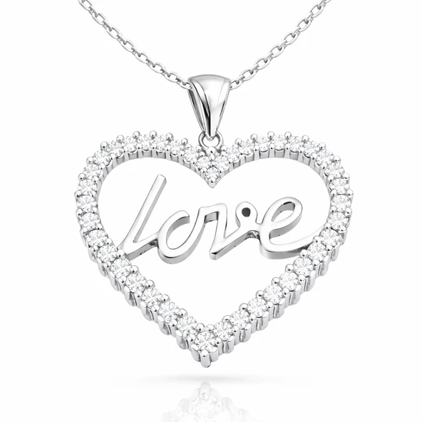 925 Ayar Gümüş Zirkon Taşlı Love Kadın Kolye ürün görseli 1