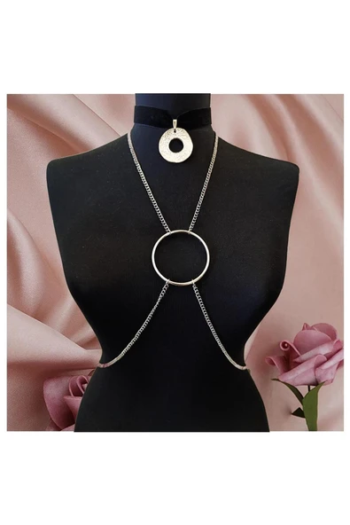 Siyah Kadife Choker - İkili Kadın Vücut Zinciri ürün görseli 1