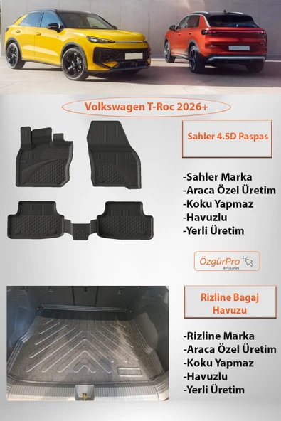 Sahler Volkswagen T-Roc 4.5D Paspas Rizline 3D Bagaj Havuzu ÜST KADEME ürün görseli 1