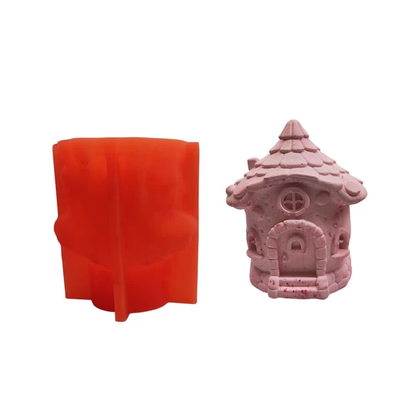 Silikon 3D Büyük Boy Cüce Evi Kalıbı Şirin Ev Modeli Mum ve Taş Tozu Kalıbı ürün görseli 1