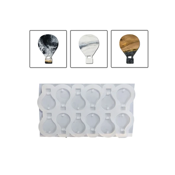 Epoksi Silikon Kalıp Çoklu Kapadokya Balonu Kolye Anahtarlık Küpe Kalıbı 14X21 MM 12 li ürün görseli 1