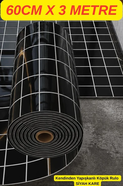Kendinden Yapışkanlı 60cm x 3 Metre Rulo Siyah Kare Köpük Duvar Paneli Kağıdı CYCZT00157 ürün görseli 1