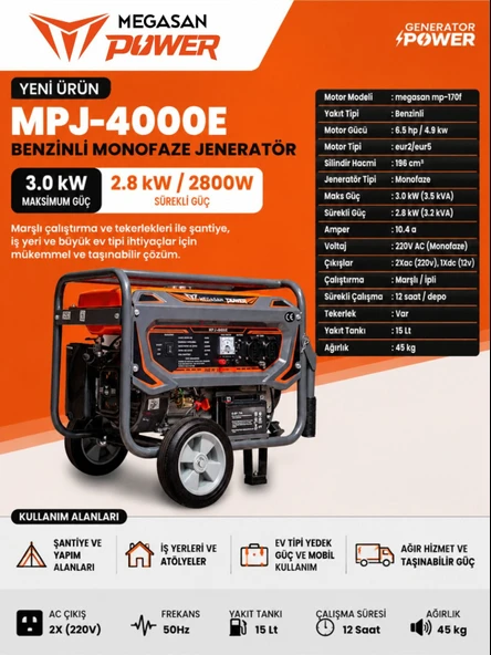 MPJ-4000E Benzinli Marşlı Jeneratör ürün görseli 1