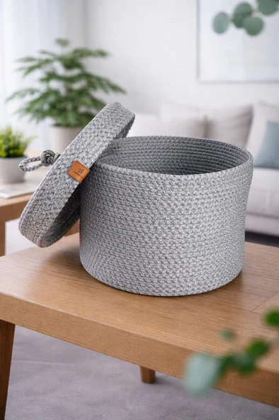 Çeyiz Diyarı Örgü Kapaklı Sepet Silver ürün görseli 1