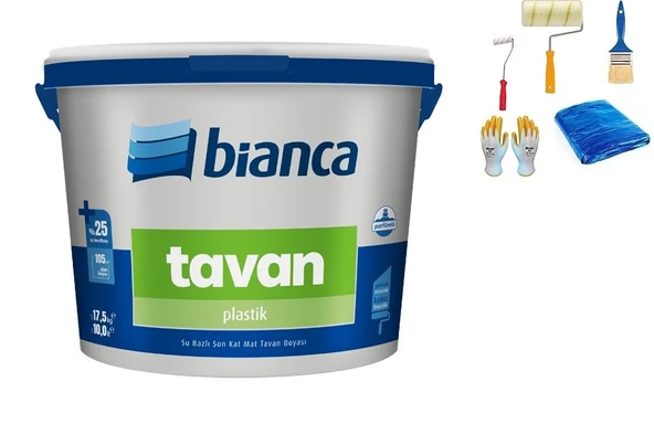 bianca parfümlü tavan plastik boyası 17.5kğ. + 5 parça rulo fırça boyacı seti ürün görseli 1