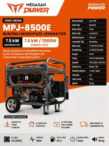 MPJ-8500E Benzinli Marşlı Jeneratör ürün görseli 1