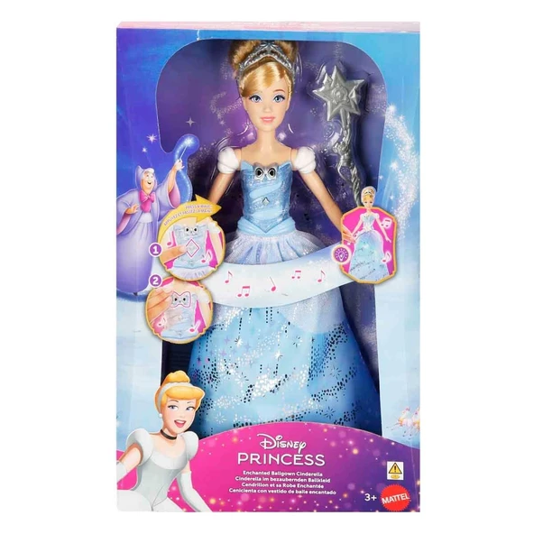 Sesli ve Işıklı Disney Prensesi Sihirli Balo Elbiseli Cinderella Bebek JBF94 ürün görseli 1