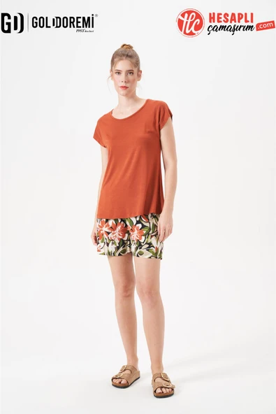 Gd Goldoremi 29156 Premium Kadın Açık Yaka Yazlık Kısa Kollu Şortlu Pijama Takım ürün görseli 1