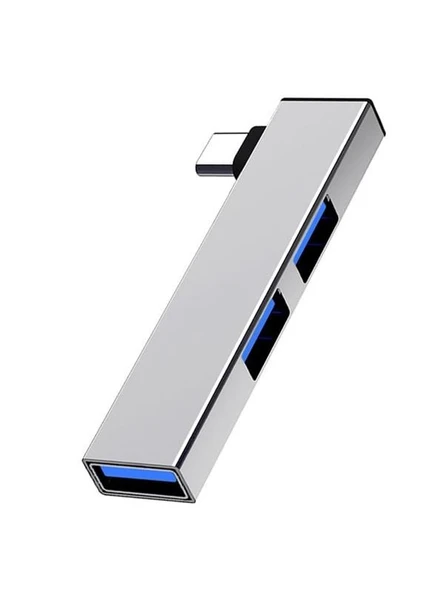 Type C To USB 3.0 Hub 3 Portlu Çoklayıcı Alüminyum Gri Renkli ürün görseli 1