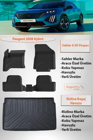 Sahler Peugeot 2008 HYBRID 2025 ve Sonrası 4.5D Paspas Rizline 3D Bagaj Havuzu ÜST KADEME ürün görseli 1