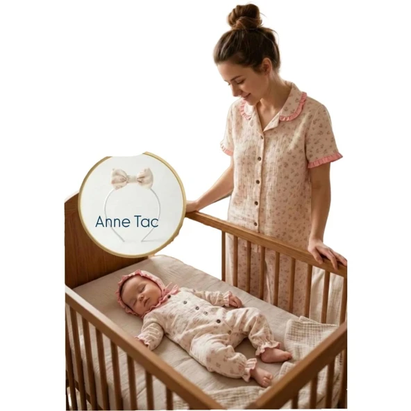MÜSLİN KUMAŞ TAÇLI  ANNE BEBEK LOHUSA SET 3 Ay Kız ürün görseli 1