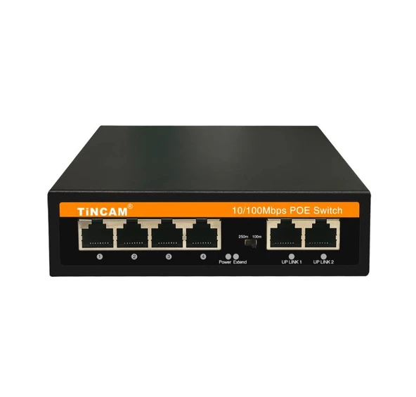 Tincam TBC-5PS4306N 4 Port 10/100M Poe + 2*100M Uplink RJ45 Port 65W Poe Switch ürün görseli 1