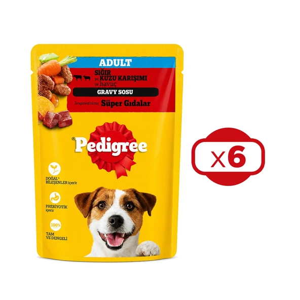 Pedigree Sığır ve Kuzu Etli 100 gr Yetişkin Köpek Maması x 6 Adet ürün görseli 1