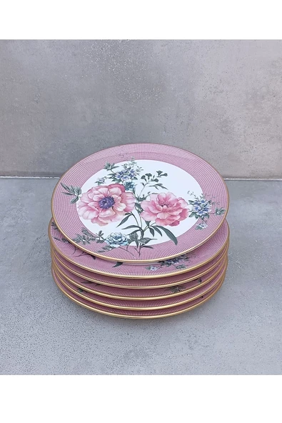 Manolya 6 Adet 19cm Seramik Pasta Tatlı Tabağı Takımı Seti - Resim 2