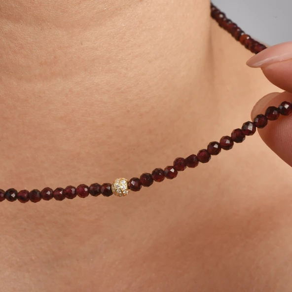 14 Ayar Altın Kaplama Gümüş Lal Taşı (Garnet) Doğal Taş Gümüş Kolye - NGS00130 ürün görseli 1