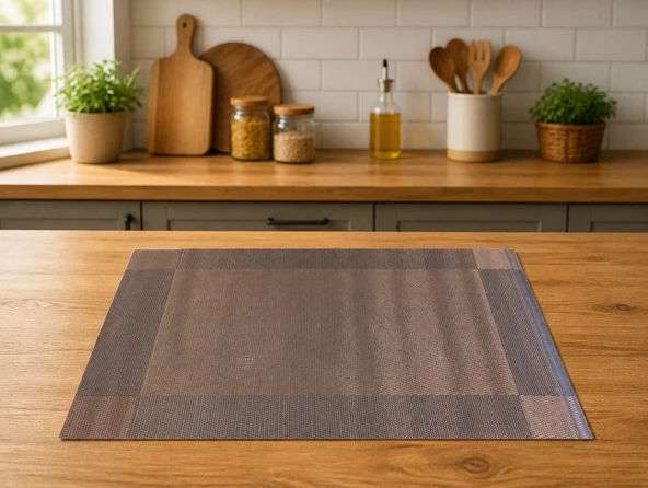 6 Kişilik 30x45cm PVC Amerikan Servis Supla Seti - Kahverengi Renk ürün görseli 1