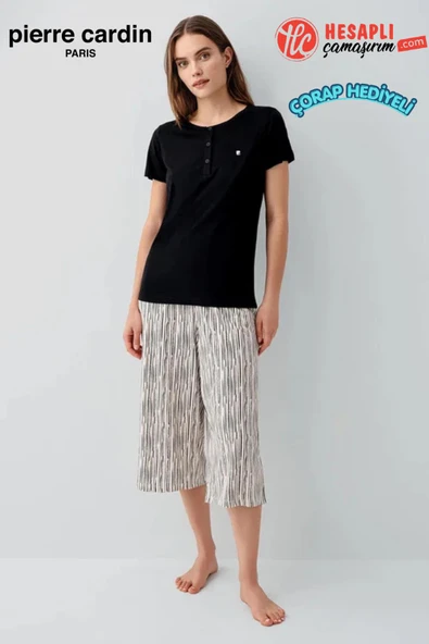 Pierre Cardin Paris Premium Kadın Modal Pamuklu Rahat Kesim Kısa Kollu Kapri Pijama Takım ürün görseli 1