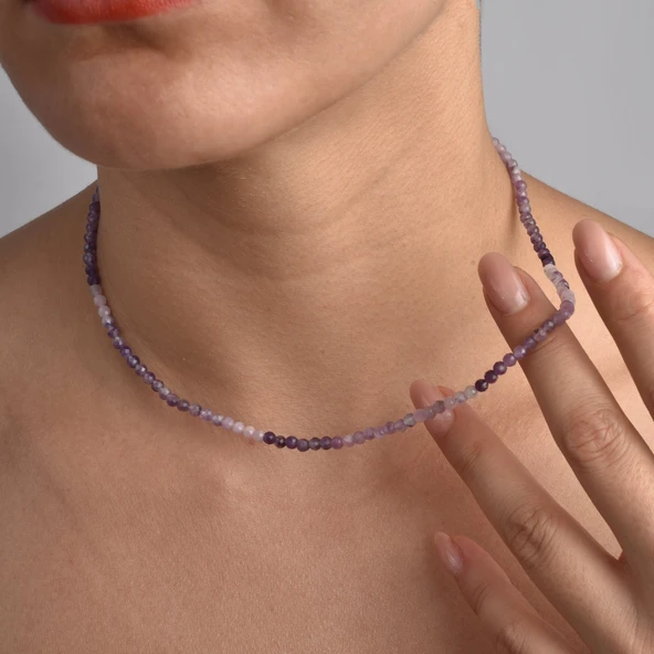 14 Ayar Altın Kaplama Gümüş Sugilit Doğal Taş Gümüş Kolye - Mor Taşlı Minimal Zarif Tasarım ürün görseli 1