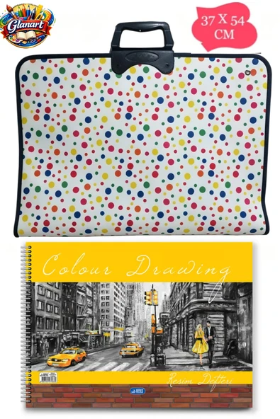 35x50 cm resim çantası + 35x50 resim defteri (askılı - fermuarlı) puantiyeli desen ürün görseli 1