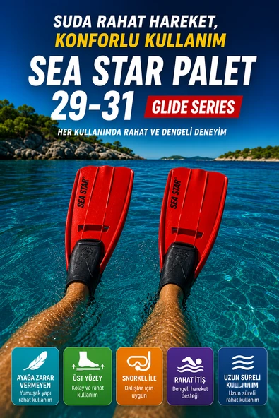 Deniz Paleti 29-31 Numara Yüzme Paleti Snorkel Dalış Rahat Esnek Hafif Tatil Paleti Seti Kırmızı Siyah ürün görseli 1