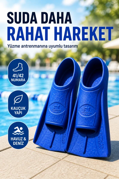 Mavi 41-42 Numara Yüzme Paleti Kauçuk Kısa Palet Havuz Deniz Antrenman Erkek Unisex Ayak ürün görseli 1