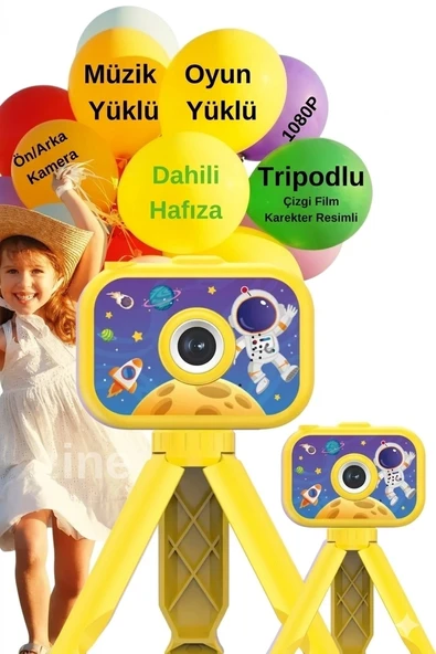 Dijital Fotoğraf Makinesi Çocuk Mini 1080p Hd Kamera Selfie Tripotlu Ön Arka Kamera ürün görseli 1