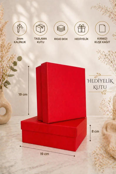 Kolix Kırmızı Düz Hediye Kutusu 2'li Sert hediyelik Kutu Hediye Paketi 19x19x8 Cm ürün görseli 1