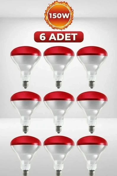 (6 Adet) 150w Kızılötesi Isıtıcılı Hayvan Isıtma Ve Kuluçka Lambası (kırmızı Işık) E27 (kalın Duy) ürün görseli 1