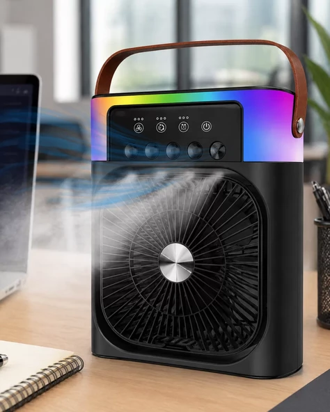Mini Klima Fan Buharlı Soğutucu RGB Led Işıklı Taşınabilir Masaüstü Fan ürün görseli 1