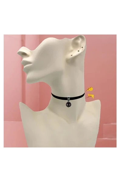 Siyah Kadife Onik Doğal Taş Kadın Choker ürün görseli 1