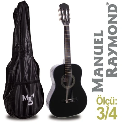 Manuel Raymond MRC87BK 3/4 Boy Junior Klasik Gitar Seti| Siyah Renk, Çocuklar İçin Uygun, Taşıma Kılıfı Hediyeli ürün görseli 1