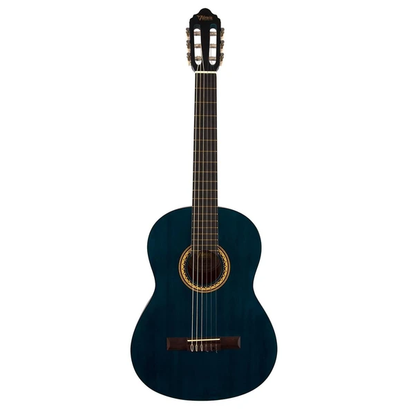 Valencia VC204TBU 4/4 Tam Boy Klasik Gitar | Şeffaf Mavi Renk, Mat Bitiş, Yetişkin Eğitim ve Başlangıç Seviyesi ürün görseli 1