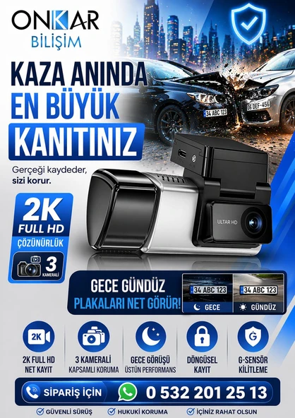 inoxdigital X603 2K 3 KAMERALI WİFİ BAĞLANTILI ARAÇ İÇİ VE ARAÇ DIŞI ARAÇ KAMERASI ürün görseli 1