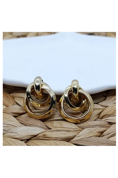 Gold Renk Kadın Çelik Küpe - Resim 3