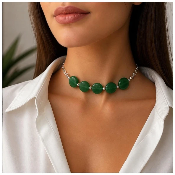 Yeşim Taşı Doğal Taş Kadın Choker ürün görseli 1
