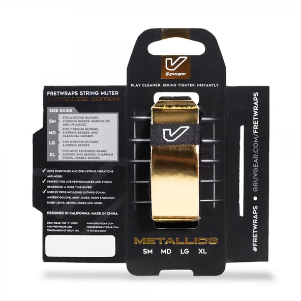 Gruv Gear FW1-GLD-SM FretWrap Metals Gold (Small) | Altın (Gold) Renk, 4 Telli Bas ve 6 Telli Gitar Uyumlu, Tel Susturucu Bandı ürün görseli 1