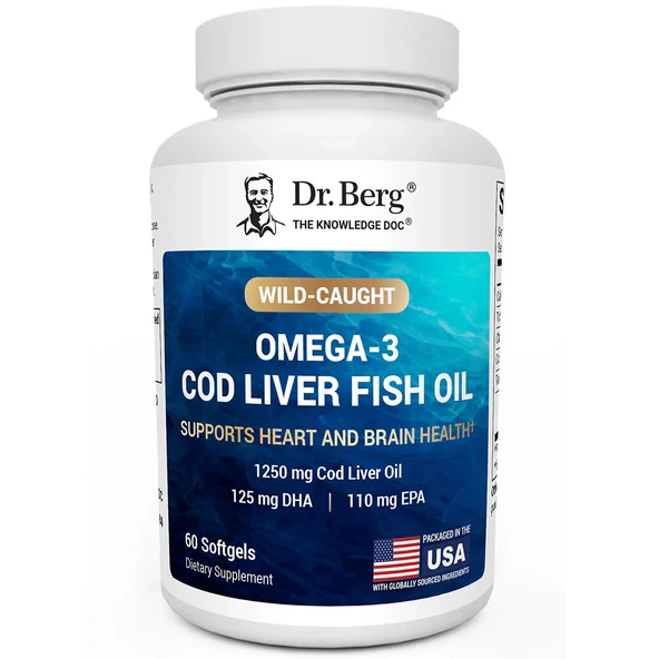 DR.BERG Omega-3 Cod Liver Fish Oil DHA EPA 60 Softgels ürün görseli 1