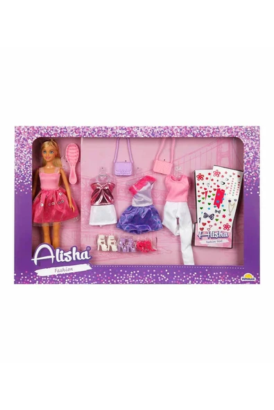 Alisha Fashion Yedek Kıyafetli & Stickerlı Moda Oyunu, 29 cm Moda Bebek Seti ürün görseli 1