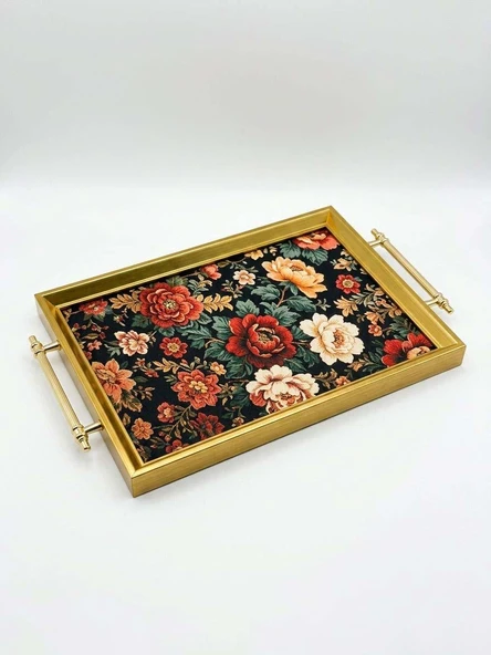 Dijital Baskılı Cam Servis Tepsisi – Efsun Motifli, Metal Kulplu 46x28 cm ürün görseli 1