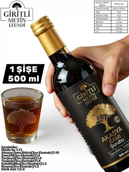 Giritli Metin Efendi Akasya Gamı Şurubu 500 ml - Prebiyotik Destekli Doğal İçerik ürün görseli 1