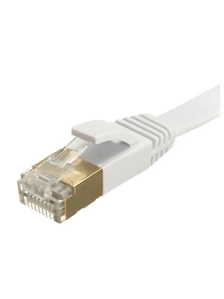 CAT7 Ethernet Ağ Kablosu, Yüksek Hızlı RJ45 Bağlantı, 10 Gigabit, Düz Beyaz (1m) ürün görseli 1