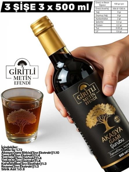 3 Şişe Giritli Metin Efendi Akasya Gamı Şurubu 3x500 ml - Prebiyotik Destekli Doğal İçerik ürün görseli 1