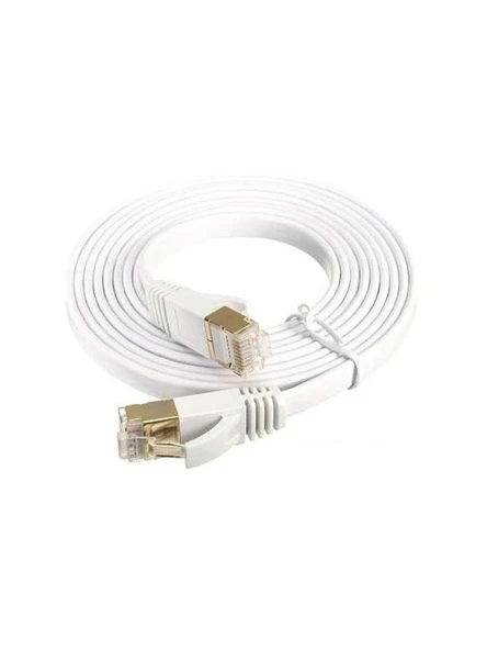 CAT7 Ethernet Ağ Kablosu, Yüksek Hızlı RJ45 Bağlantı, 10 Gigabit, Düz Beyaz (10m) ürün görseli 1