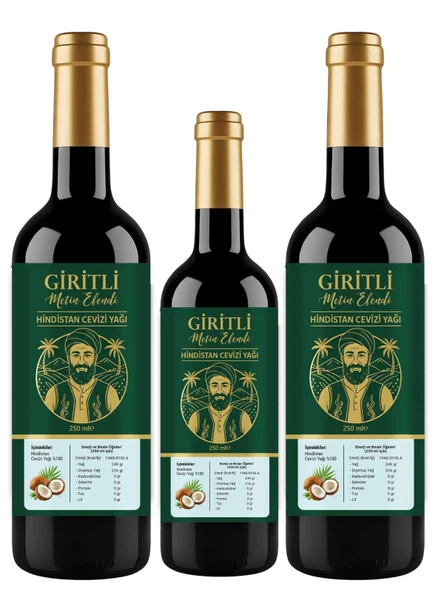 Giritli Metin Efendi 3 Şişe Hindistan Cevizi Yağı 3 x 250 ml Soğuk Sıkım ürün görseli 1