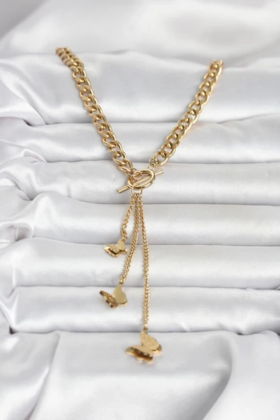Periboia 316L Çelik Gold Renk Sallantılı Kadın Kolye - TJ-BKO11043 ürün görseli 1