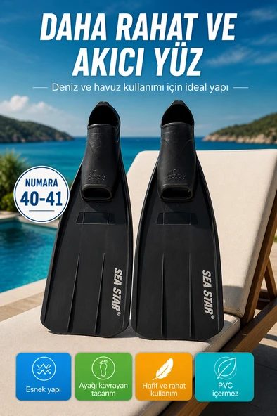 Siyah Uzun Dalış Paleti Deniz Havuz Yüzme Paleti Siyah 40-41 Numara Esnek Rahat Şnorkel Paleti ürün görseli 1