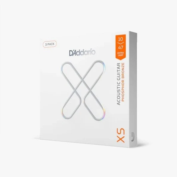 D'Addario XSAPB1047-3P Fosfor Bronz Akustik Gitar Tel Seti (3'lü Avantaj Paketi) | 10-47 Extra Light Kalınlık, XS Kaplamalı, Uzun Ömürlü ürün görseli 1