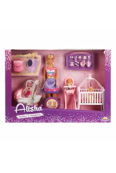Alisha Beşikli, Mama Sandalyeli, Pusetli Bebek Bakım Seti – 29 cm Alisha Mother & Daughter Set ürün görseli 1