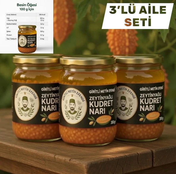 3 Kavanoz Giritli Metin Efendi Kudret Narı Zeytinyağlı Karışımı 3 x 300 gr - Hassas Tüketime Uygun,Hafif ve Rahatlatıcı Doğal Destek ürün görseli 1