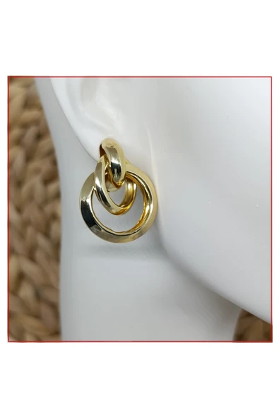 Gold Renk Kadın Çelik Küpe - Resim 2